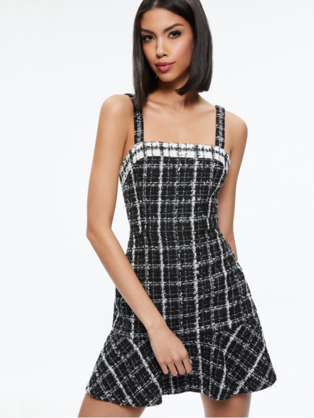 ALICE + OLIVIA Kaidra Tweed Mini Dress - Black/Off White Sz 14 Coquette Academia